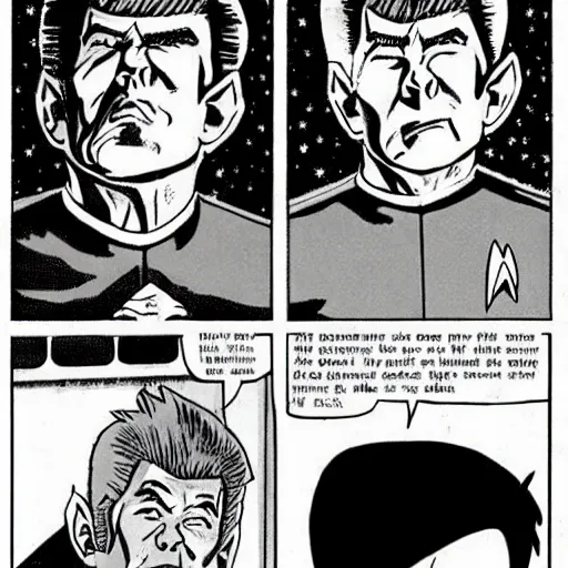 Image similar to star trek captain spock going super saiyan in the comic book archie bunker, r. crumb