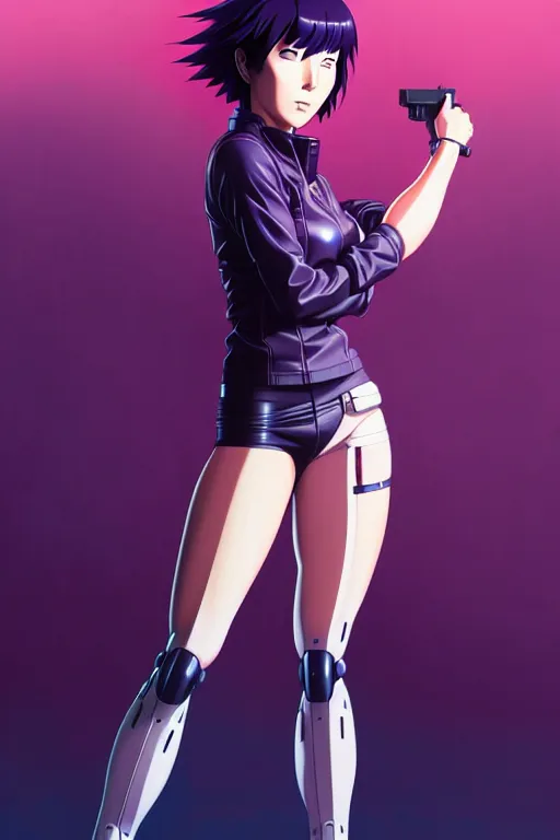 Image similar to a fullbody portrait of motoko kusanagi the major ghost in the shell : : stand alone complex, under repairs, maintenance : : by ilya kuvshinov, rossdraws, artgerm, sola digital arts, anti aliasing, raytracing : :