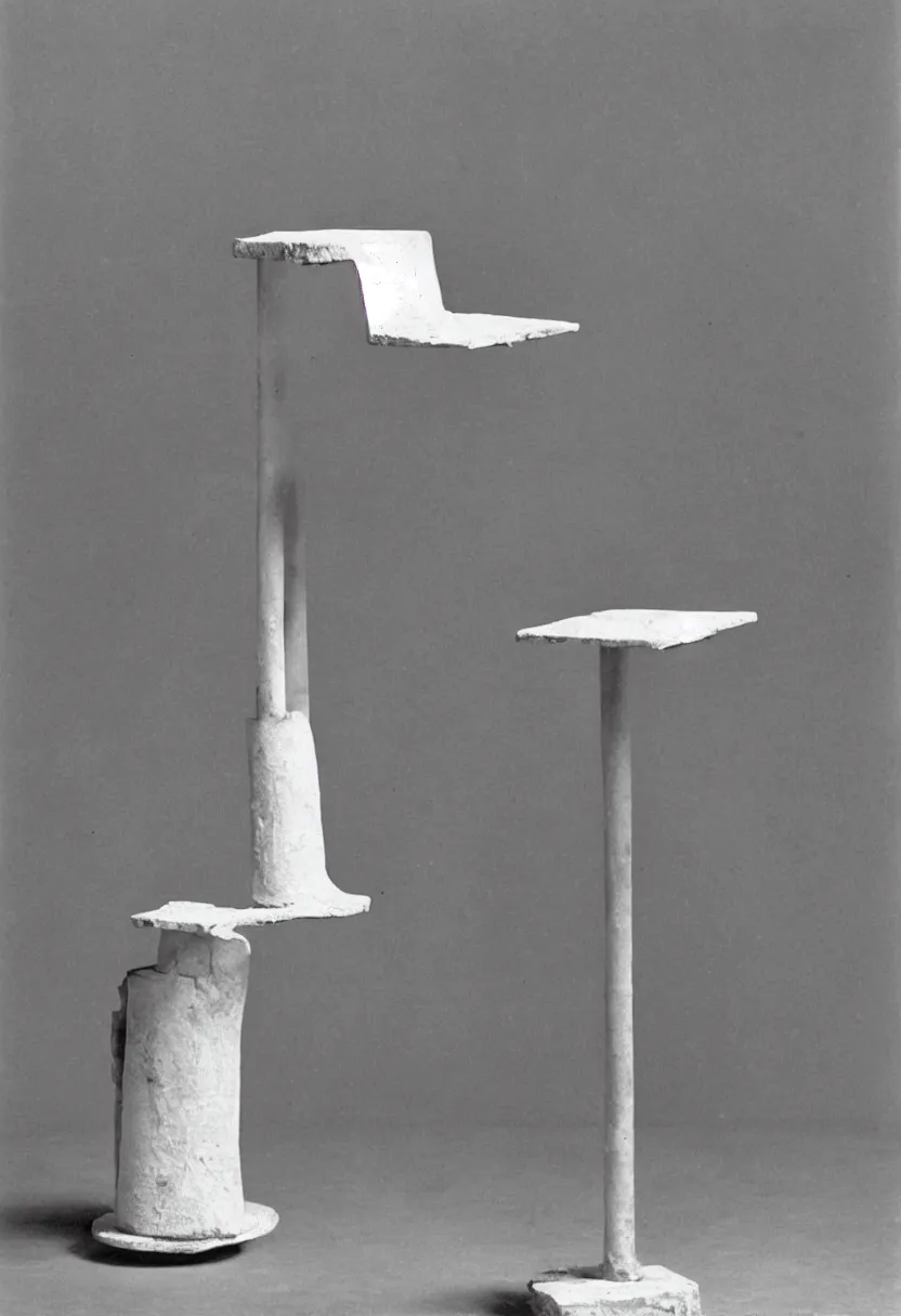 Image similar to In Advance of the Broken Arm by Marcel Duchamp, simple readymade object on a pedestal, courtesy of Centre Pompidou, archive photography by Irving Penn