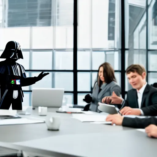 Image similar to photo of darth vader giving presentation in business meeting