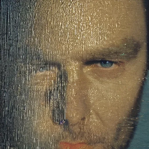Prompt: thom yorke singer songwriter in a waterline visor, filling with water, air bubbles, dark background, glass - reflecting - stars, space - station light reflections, ultrafine detail, hyper realistic face, beautiful blue - eyes, associated press photo, eyes reflecting into eyes reflecting into infinity, eyes reflecting into eyes reflecting into infinity