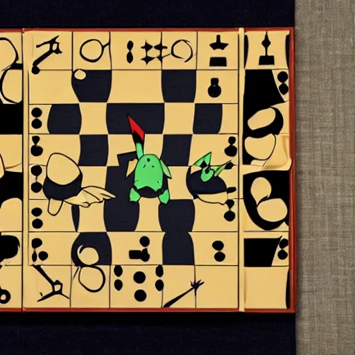 Prompt: two pokemon playing chinese chess