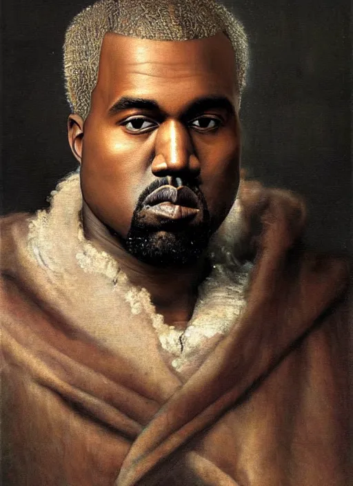 Prompt: kanye west, oil painting by annibale carracci in the style of rembrandt, art, oil on canvas, wet - on - wet technique, realistic, expressive emotions, intricate textures, illusionistic detail