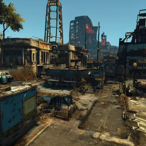 Image similar to Honolulu in ruins post-nuclear war in Fallout 4, in game screenshot