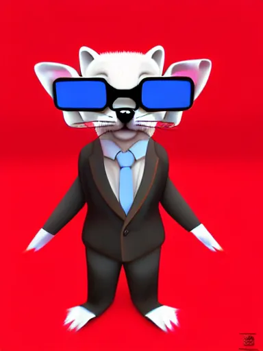 Prompt: beautiful furry art of ferret in a formal suit, high quality, extremely detailed, 3 d glasses