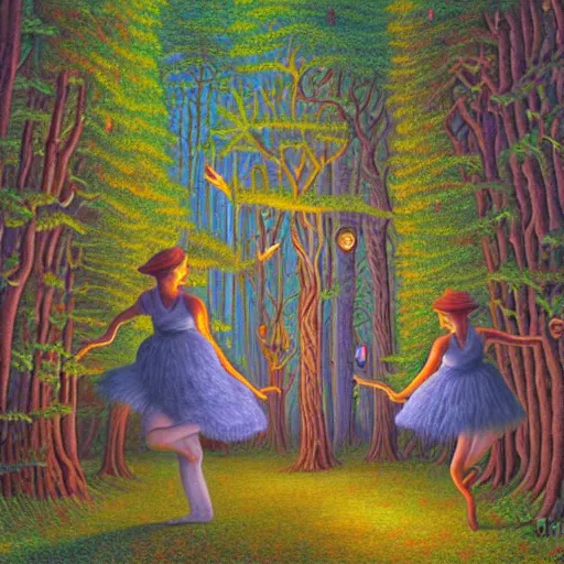 Image similar to dancers in the trippy forest by rob gonsalves