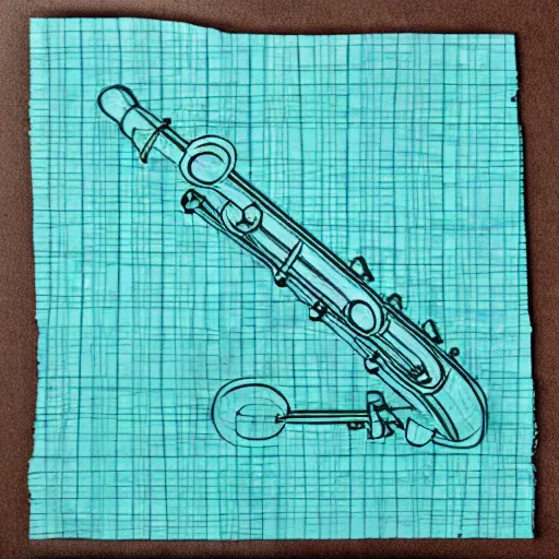 Image similar to a piece of grid paper cut in the shape of a saxaphone