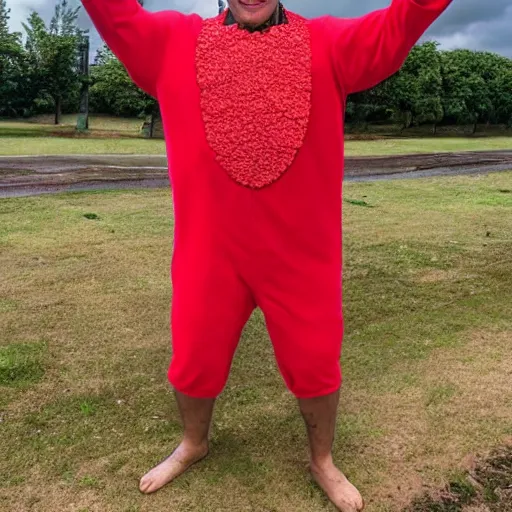 Image similar to dole man in strawberry costume