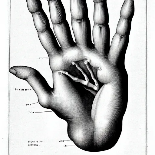 Prompt: medical reference, anatomical illustration of a hand : : anatomy study of hand