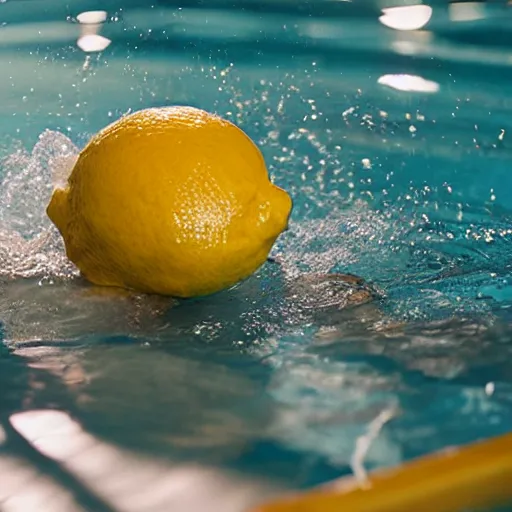 Prompt: lemon playing in the pool