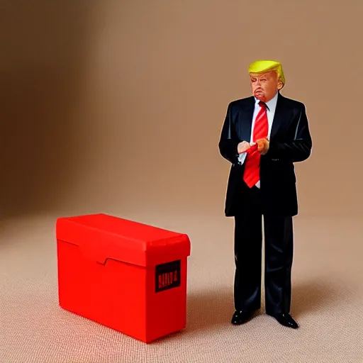 Prompt: donald trump action figure in original packaging