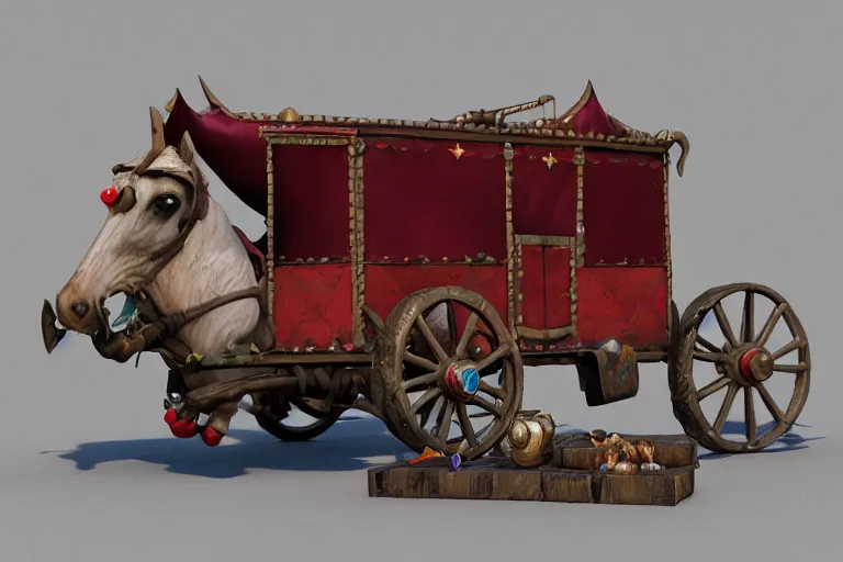 Image similar to 3d sculpt of a gypsy circus wagon, artstaton, League of Legends, red dead redemption2, overwatch, digital illustration