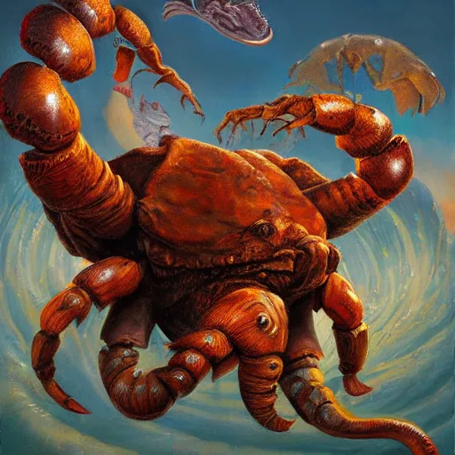 Image similar to elephant - crab creature, oil painting by justin gerard, deviantart