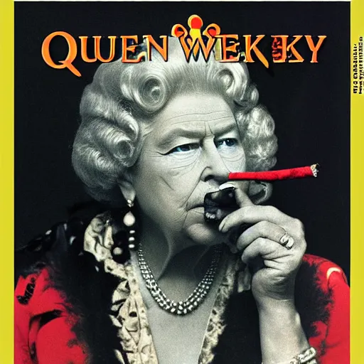 Image similar to Queen Elizabeth smoking weed Bob Marly Cover Art