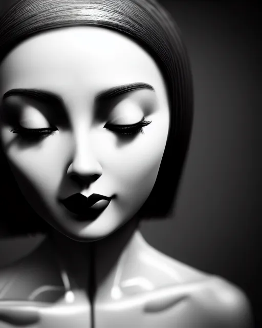 Image similar to black and white dreamy young beautiful female artificial intelligence, cinematic, rim light, photo - realistic, elegant, high detail, 8 k, masterpiece, photo taken in 1 9 3 0