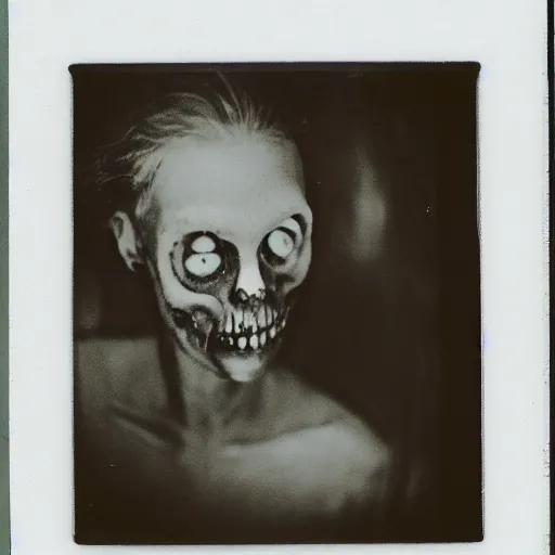 Prompt: a very beautiful old polaroid picture of a zombie, award winning photography