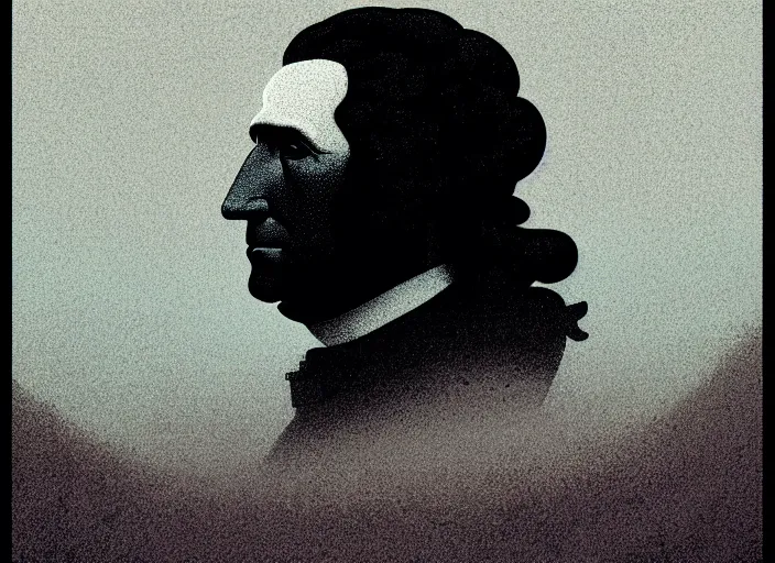 Prompt: illustrated portrait of george washington, colorful, mads berg, karolis strautniekas, christopher balaskas, stippled light, low fog, moody, fine texture, editorial illustration, dramatic lighting, dynamic composition, detailed, matte print, muted color, ( ( victo ngai ) ), wide angle