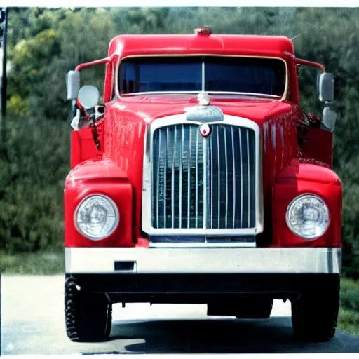 Prompt: mack truck, front view, 8 0 mm, kodachrome,