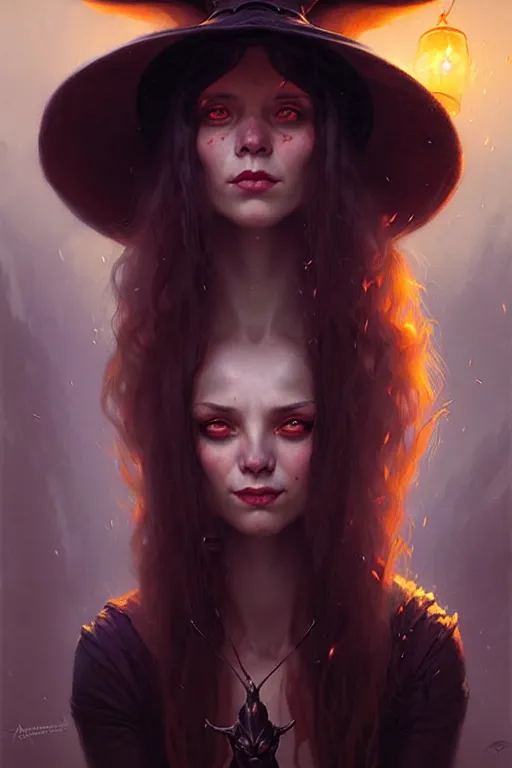 Prompt: young attractive witch portrait by anna podedworna, greg rutkowski, gaston bussiere, simon bisley