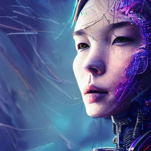 Image similar to hyperrealistic portrait of a woman monster astronaut, full body portrait, well lit, intricate abstract. cyberpunk, intricate artwork, by Tooth Wu, wlop, beeple. octane render,in the style of Jin Kagetsu, James Jean and wlop, highly detailed, sharp focus, intricate concept art, digital painting, ambient lighting, 4k, artstation