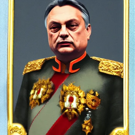 Image similar to id photo of a viktor orban in emperor outfit, art by pater sato