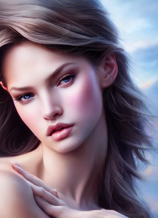 Image similar to a gorgeous female photo, professionally retouched, award winning, hyperdetailed, ray tracing, soft lighting, feather hair, realistic, smooth face, perfect eyes, wide angle, sharp focus on eyes, 8 k high definition, insanely detailed, intricate, elegant, art by artgerm and greg rutkowski and j scott campbell