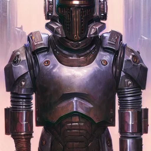 Image similar to the doomslayer as a realistic cyberpunk knight, closeup portrait art by donato giancola and greg rutkowski, realistic face, digital art, trending on artstation, symmetry!!