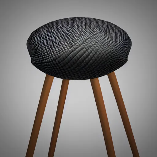 Image similar to a 3 d render of a stool, with the seat being inspired by a formula 1 tyre : : the base and structure of the stool is made of carbon fibre : : showroom environment, studio lighting, unreal engine