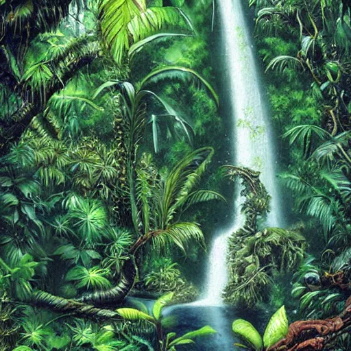 Image similar to beautiful lush jungle waterfall cascade by les edwards