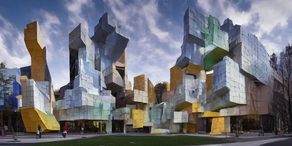 Prompt: fantasy city by STEVEN HOLL trending on artsation