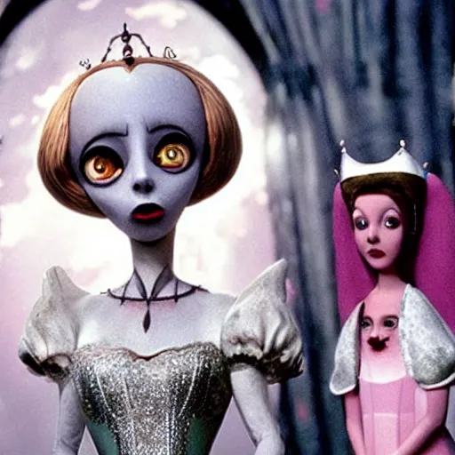 Image similar to an infallible princess, high resolution film still, live-action film by Tim Burton