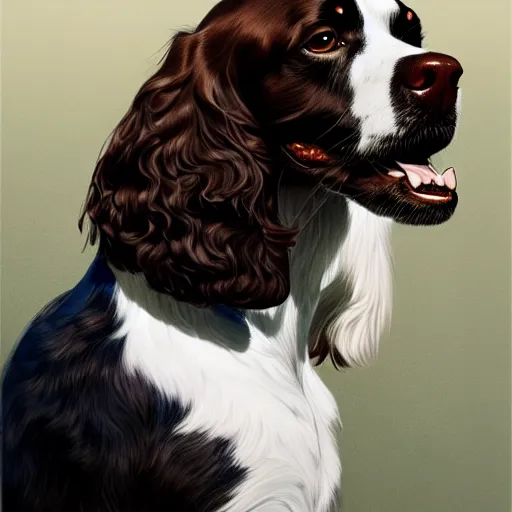 Image similar to springer spaniel extremely detailed, sharp focus, wide view, full body shot, smooth, digital illustration, by, james jean, by rossdraws, frank franzzeta, sakimichan, jeremy lipking