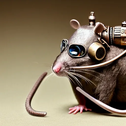 Image similar to a rat with steampunk googles, by Dan Witz