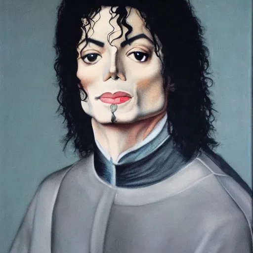 Prompt: a portrait of Michael Jackson, facing front, by Rogier van der Weyden, oil painting, anatomically correct, beautiful perfect face, sharp focus, Highly Detailed, Cinematic Lighting, 8k, HD