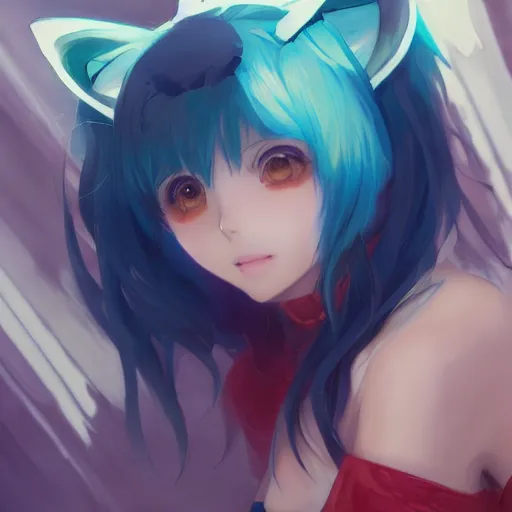 Image similar to An anime portrait of beautiful girl with cat ears, by Stanley Artgerm Lau, WLOP, Rossdraws, James Jean, Andrei Riabovitchev, Marc Simonetti, and Sakimichan, tranding on artstation