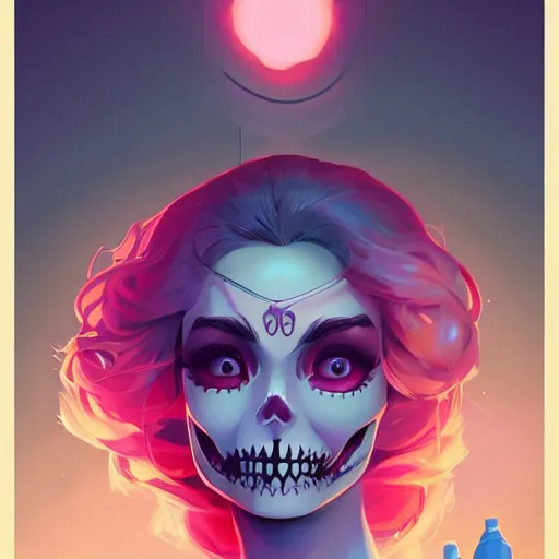 Prompt: a portrait of a girl skull face, cinderella in the style of artgerm, charlie bowater, atey ghailan and mike mignola, vibrant colors and hard shadows and strong rim light, plain background, comic cover art, trending on artstation