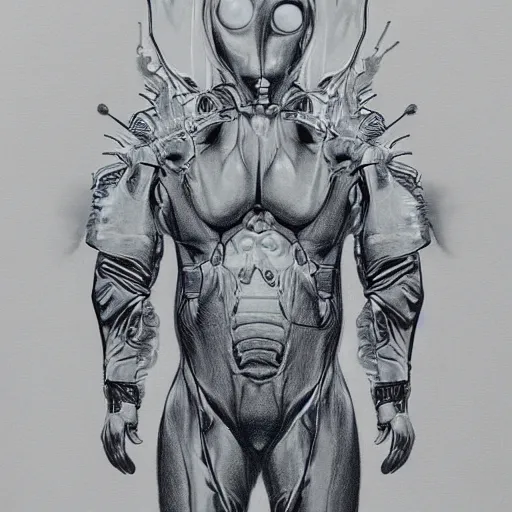 Image similar to new man. sci - fi drawing. genetically modified organism. philip hood.