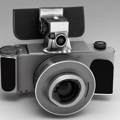 Image similar to a c 3 - po mirrorless camera, 3 d render