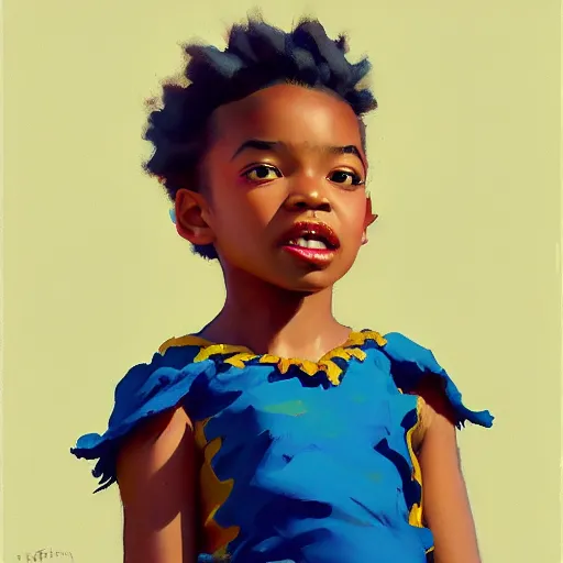 Image similar to !dream Greg Manchess portrait painting of a cute 6 year old afropunk blasian character, medium shot, asymmetrical, profile picture, Organic Painting, sunny day, matte painting, bold shapes, hard edges, street art, trending on artstation, by Huang Guangjian and Gil Elvgren and Sachin Teng