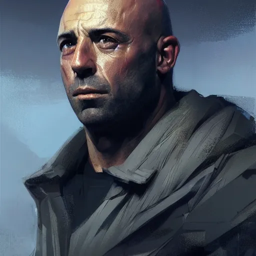 Prompt: portrait of joe rogan, concept art by greg rutkowski, futuristic and brutalist environment, scifi, highly detailed portrait, digital painting, artstation, concept art, smooth, sharp foccus ilustration, artstation hq