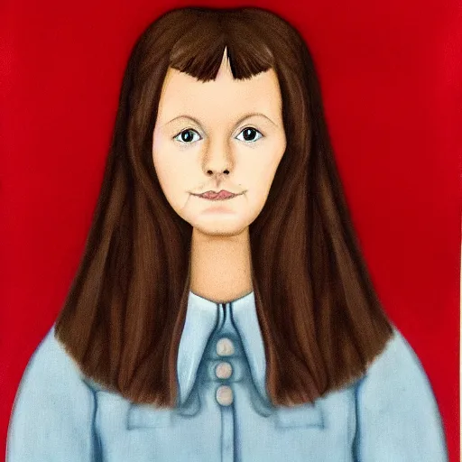 Prompt: symmetry portrait of welsh brunette student by herself in the style of brenda chamberlain