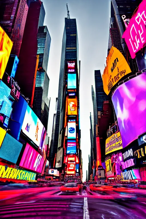 Prompt: neon streets of new york timesquare, 4 k, award winning photo