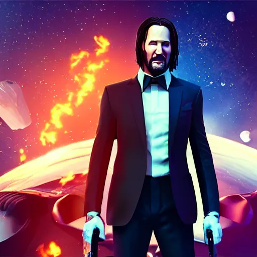 Prompt: john wick in space with astronauts, instagram photo, instagram selfie, full hd, 8 k, unreal engine, octane render, hyper detailed, hyper realistic, photorealistic, vfx, houdini, full body