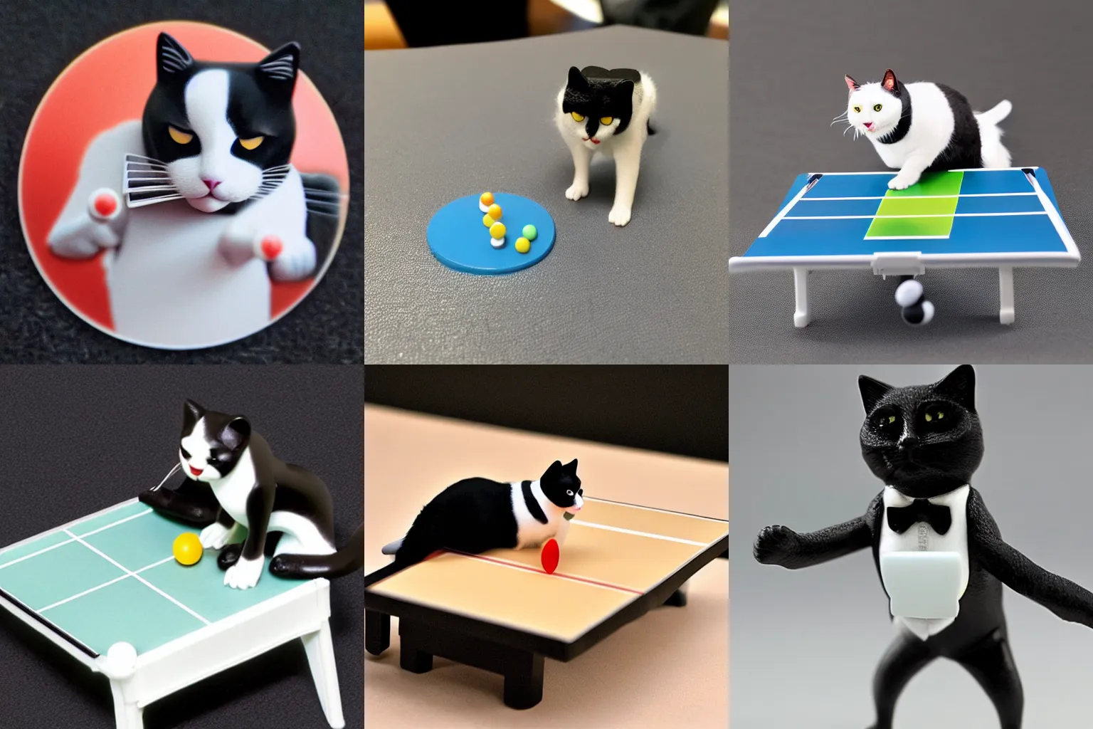 Prompt: a photo of a tuxedo cat playing table tennis realistic highly detailed 20mm