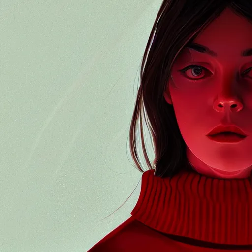 Image similar to girl in dark red turtleneck, black coat, elegant, 2d, ultra highly detailed, digital painting, smooth, sharp focus, artstation, portrait art by Ilya Kuvshinov