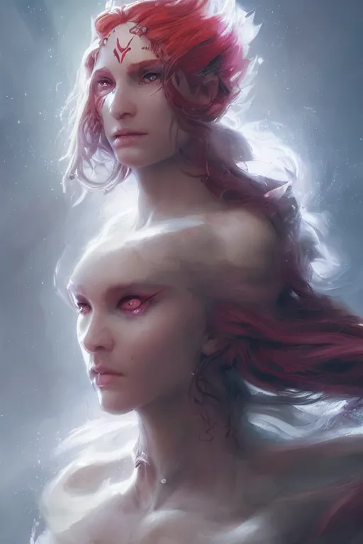 Image similar to face closeup beautiful girl necromancer casting magic spell, angel, 3 d render, hyper realistic detailed portrait, magic storm, thunder, red eyes, elves, ruan jia, wlop. scifi, fantasy, magic the gathering, hyper detailed, octane render, concept art, peter mohrbacher