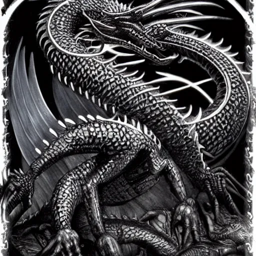 Prompt: black dragon, d & d, fantasy, hr giger,