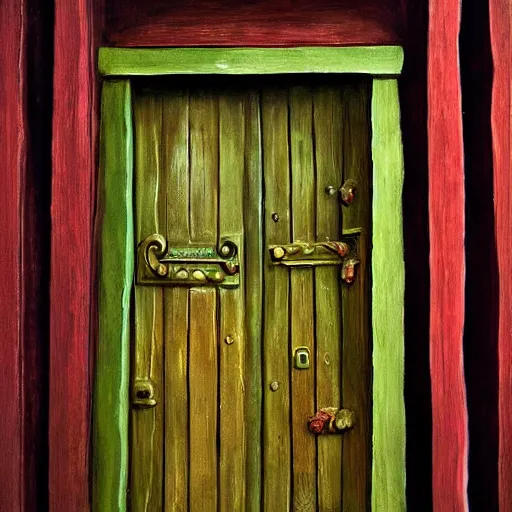 Image similar to Ornate Wooden Door at the entrance of the Elven Dwelling, impressionistic painting