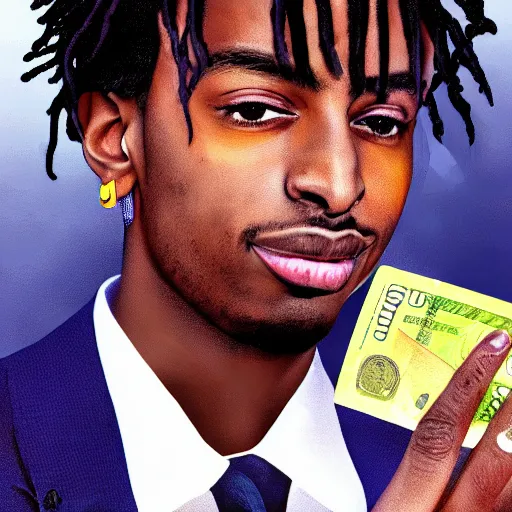 Image similar to playboi carti holding money digital art 4 k detailed super realistic