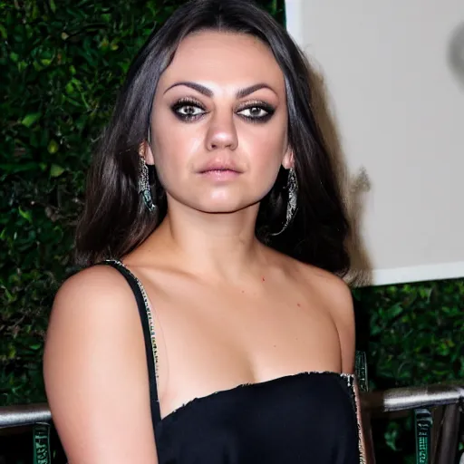Prompt: mila kunis sweating trying to whistle
